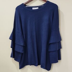 Time and Tru Navy Blue Ruffle Sleeve Blouse